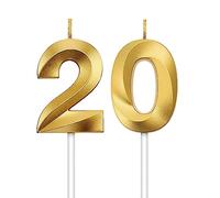FENGCHUANG 20th Birthday Candles, Gold Number Candles Birthday Decoration, 3D Shape Birthday Cake Candles Gold Birthday Candles for Wedding and Party Anniversary Cake Decorations (Gold-20)