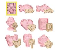 FENGCHUANG 8 Pcs Eid Mubarak Cookie Cutters, 3D Pink Cookie Cutter Set, Creative Ramadan Mould, Plastic Biscuit Cutters Set for Children、 Adults DIY Fondant Pastry Cake Decoration (8 Patterns