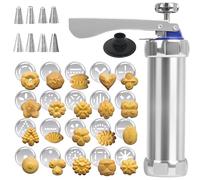 FENGCHUANG Cookie Press Gun Kit, Stainless Steel Press Set with 20 Cookie Discs and 8 Nozzles for Baking and Decorating Home DIY and Decoration Cakes Desserts