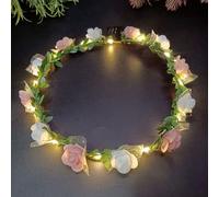 FENGCHUANG Light up Headband, LED Flower Crown Headband Lighted LED Flower Headbands for Christmas, Halloween, Lighted Party, Wedding Decorations (pink, Universal code)