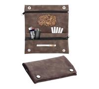 FENGCHUANG Tobacco Pouches, Premium Tobacco bag holder, Handmade Cigarette Case Bag with Magnetic Buttons and Zip, Waterproof Portable Tobacco Bag for filter tips, rolling paper (Brown)