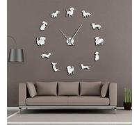FENGCLOCK Self-adhesive DIY Dachshund Wall Clock, 3D Puppy Dog Pet Frameless Giant Wall Clock, With Mirror Effect Wall Art Digital Wall Clock, Large Pet Shop Decor by ESXIOLLY,Silver