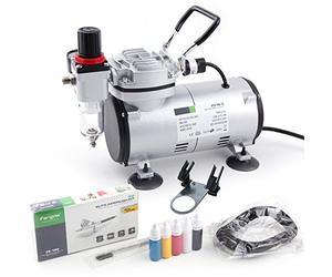 Fengda Basic Airbrush kit with Compressor FD-18-2K with Powerful Working Pressure and Strong Airflow Compressor FD-18-2, Airbrush FE-130 and Accessories