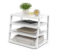 Fenge Desk Organizer 4 Tiers File Organizer for Desk, Wood+Metal Desktop Storage Rack Shelf for Office Supplies and Accessories White