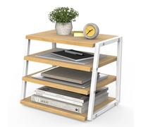 Fenge Desk Organizer 4 Tiers File Organizer for Desk, Wood+Metal Desktop Storage Rack Shelf for Office Supplies and Accessories Oak