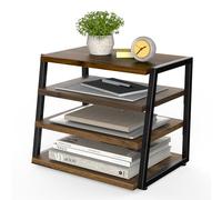 Fenge Desk Organizer 4 Tiers File Organizer for Desk, Wood+Metal Desktop Storage Rack Shelf for Office Supplies and Accessories Brown