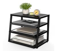Fenge Desk Organizer 4 Tiers File Organizer for Desk, Wood+Metal Desktop Storage Rack Shelf for Office Supplies and Accessories Black
