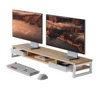 Fenge Dual Monitor Stand, Computer Riser with 2 Acrylic Tiers,Laptop Stand for PC/Computer/2 Monitors/Fax/Printer/TV, 108x25.5x13.8cm, Load Capacity 45KG (Dark Oak)