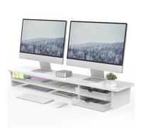 Fenge Dual Monitor Stand Riser with 2 Acrylic Storage Drawer 108cm Large Monitor Stands for PC/Laptop/Fax/Printer/TV Screen, Whole Piece Board, White