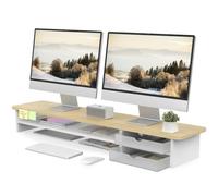 Fenge Monitor Riser,Dual Monitor Stand with 2 PC Drawers,108cm,Oak | Dual Monitor Stand Riser,desk organiser for laptop,large storage space,for home office,108x23.5x14cm, Max Load Capacity 45KG