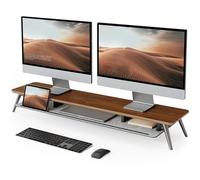 Fenge Monitor Stand 108cm, Solid Wood, Dual Monitor Riser, with Tablet/Phone/Pen Groove & Organizer, Natural Design Aesthetics, Up to 45KG, for Home, Office, PC, Laptop, Printer, TV, Brown