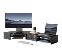 Fenge Monitor Stand 3 in 1, Dual Monitor Riser, with Drawer and Slide-Out Tray, Corner Computer Stand L-Shaped, Free Combination, 2 Tier, for Home Office, PC, Laptop, Printer, TV (Black)