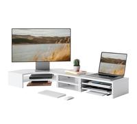 Fenge Monitor Stand 3 in 1, Dual Monitor Riser, with Drawer and Slide-Out Tray, Corner Computer Stand L-Shaped, Free Combination, 2 Tier, for Home Office, PC, Laptop, Printer, TV (White)