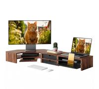 Fenge Monitor Stand, 3 in 1 Modular, L-shaped Corner, Monitor Riser, Brown