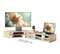 Fenge Monitor Stand, 3 in 1 Modular, L-shaped Corner, Monitor Riser, Oak