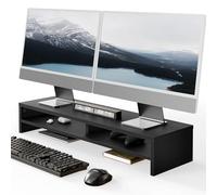 Fenge Monitor Stand, 80cm, for Laptop PC TV, 2 Tiers, Monitor Riser, Black | Dual-Device, Extra Support Leg, For Screen Computer Printer Office Home, 2 Tiers, Non-slip Pads, Desk Shelf Organizer