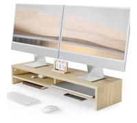 Fenge Monitor Stand, 80cm, for Laptop PC TV, 2 Tiers, Monitor Riser, Oak | Dual-Device, Extra Support Leg, For Screen Computer Printer Office Home, 2 Tiers, Non-slip Pads, Desk Shelf Organizer