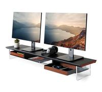 Fenge Monitor Stand Acrylic, 42.5 Inch, Dual Monitor Riser with Solid Wood Drawers, Up to 77lbs, 2 Tier Computer Stand for Two 27 Inch Monitors, for PC, Laptop, Printer, TV (Black)