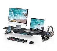 Fenge Monitor Stand Riser with Phone Holder and Headphone Mount 108cm Large Computer Monitor Stands Wood+Steel Desktop Organizer, Metal Storage Shelf Max Load 30KG (Black)