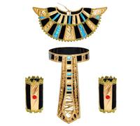 Fengek 4 PCS Egyptian Costume Women Accessories Set - Collar, Belt, Wristbands for Halloween, Themed Parties, Cosplay, Gold, Standard