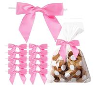 FengFaer 50pcs Black Twist Tie Bow for Crafts, 3.5"Bows for Gift Wrapping, Ribbon Bows for Wrapping Gift Bakery Candy Treat Bag Christmas Halloween Wedding Bridal Shower Decor (Pink)