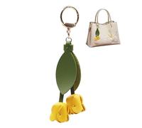 FengFaer Bag Charms for Handbags,Purse Charms, Tulip Flower Purse Keychain, Handmade Leather Leaf Flower Keychains for Women, Yellow, 6.3"