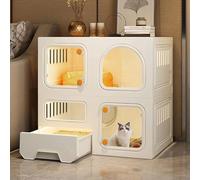 FENGFAUU Cat Cages Indoor With Litter Box, DIY Cat Villa, 2/3-Tier Large Cat Enclosures, Thicken Plastic + Resin Material, Cat Condo Pet Playpen With Transparent Windows And Knob