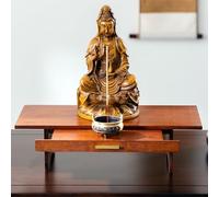 FENGFAUU Meditation Altar Table with Drawer, Handmade Puja Table, Small Alter Table for Relaxation, Prayer, Bamboo Wiccan Buddha Shrine Floor Puja Table for Spiritual(Reddish brown,50cm/19.6inch)