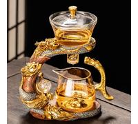 FENGFAUU Semi Automatic Glass Tea Set, Golden Dragon Magnetic Teapot,Lazy Kung Fu Drip Teapot With Infuser, Semi Automatic Tea Pot Heat Resistant Coffee Set Suitable For Home/Office Reception Tea Set