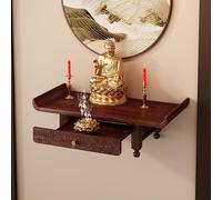 FENGFAUU Wooden Buddha Shelf Statue Stand, Wall-Mounted Buddha Altar Table with Drawer, Small Desktop Meditation Table Solid Walnut Wood Puja Table for Home Décor Shrine Prayer Stand(40cm/15.7inch)