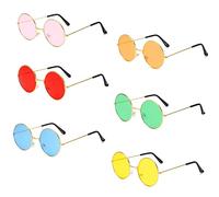 Fengguock 6 PCS Round Hippy Sunglasses, Rave Glasses, Retro Sunglasses, Funky Glasses, Colored Lens Hippie Glases for Women Men Girl Boy, 60's 70's Style, for Mardi Gras Summer Party Beach