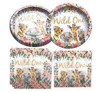 Fenghu Wild One Birthday Party Supplies, 20 Plates and 20 Napkin, Wild One Theme Birthday Party Decoration for Girl