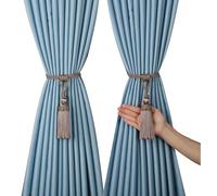 Fenghuangwu 2/4 PCS Curtain Tassel Tiebacks, Handmade Tassels Curtain Tie-Backs Rope Holdbacks for Home Office Decor (2, Flaxen)