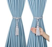 Fenghuangwu 2/4 PCS Curtain Tassel Tiebacks, Handmade Tassels Curtain Tie-Backs Rope Holdbacks for Home Office Decor (2, Silver)