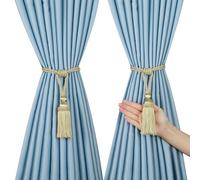Fenghuangwu 2/4 PCS Curtain Tassel Tiebacks, Handmade Tassels Curtain Tie-Backs Rope Holdbacks for Home Office Decor (2, Gold)