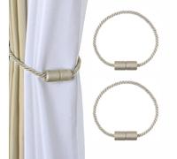 Fenghuangwu 2PCS Magnetic Curtain Tiebacks Outdoor Elegant Decorative Tie Backs for Drape (Beige-2P)