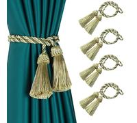 Fenghuangwu 4 Pack Curtain Tiebacks Handmade Decorative Curtain Holdbacks Rope with Tassel (Green)