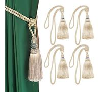 Fenghuangwu 4Pcs Tassel Curtain Tiebacks Handmade, Elegant Crystal Curtain Holdbacks for Home Office Decor-Beige