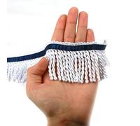 Fenghuangwu Bullion Fringe Trim and Embellishments 5/10 Yard X 2.5 Inches Fabric Trims Sewing DIY Decoration for Clothes Gold Hebrew Fringes with Blue Ribbon (White, 10 Yard)