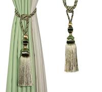 Fenghuangwu Curtain Tiebacks Hand Craft Elegant Curtain Rope Tiers Luxurious Full Tassel Drape Holdbacks for Home Office Decor (Green, 1)