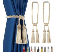 Fenghuangwu Magnetic Curtain Tiebacks 4Pack Tassel Curtain Tieback Modern Handmade Tie Backs,Decorative Tassel Holdback for Draperies,Window Decor (2, Beige)