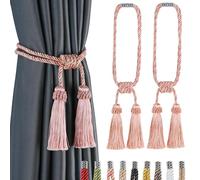 Fenghuangwu Magnetic Curtain Tiebacks 4Pack Tassel Curtain Tieback Modern Handmade Tie Backs,Decorative Tassel Holdback for Draperies,Window Decor (2, Pink)