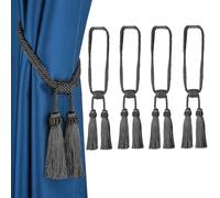 Fenghuangwu Magnetic Curtain Tiebacks 4Pack Tassel Curtain Tieback Modern Handmade Tie Backs,Decorative Tassel Holdback for Draperies,Window Decor(Charcoal)