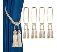 Fenghuangwu Magnetic Curtain Tiebacks 4Pack Tassel Curtain Tieback Modern Handmade Tie Backs,Decorative Tassel Holdback for Draperies,Window Decor (4, Beige)