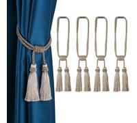 Fenghuangwu Magnetic Curtain Tiebacks 4Pack Tassel Curtain Tieback Modern Handmade Tie Backs,Decorative Tassel Holdback for Draperies,Window Decor（Flaxen）