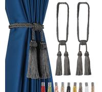 Fenghuangwu Magnetic Curtain Tiebacks 4Pack Tassel Curtain Tieback Modern Handmade Tie Backs,Decorative Tassel Holdback for Draperies,Window Decor (2, Charcoal)
