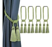 Fenghuangwu Magnetic Curtain Tiebacks Tassel Curtain Tieback Modern Handmade Tie Backs,Decorative Tassel Holdback for Draperies,Window Decor (Green, 4 Pack)