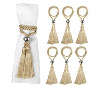 Fenghuangwu Napkin Rings with Polyester Rope Tassels, Napkin Ring Holder, Napkin Buckle with Bead Trim for Dining Table, Wedding, Dinner, Party, DIY Decoration, Set of 6 (Golden, One Size)
