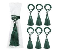 Fenghuangwu Napkin Rings with Polyester Rope Tassels, Napkin Ring Holder, Napkin Buckle with Bead Trim for Dining Table, Wedding, Dinner, Party, DIY Decoration, Set of 6 (Dark green, One Size)