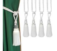 Fenghuangwu Tassel Curtain Tiebacks Handmade Curtain Tie Backs, Elegant Crystal Curtain Holdbacks for Home Office Decor (4, White)